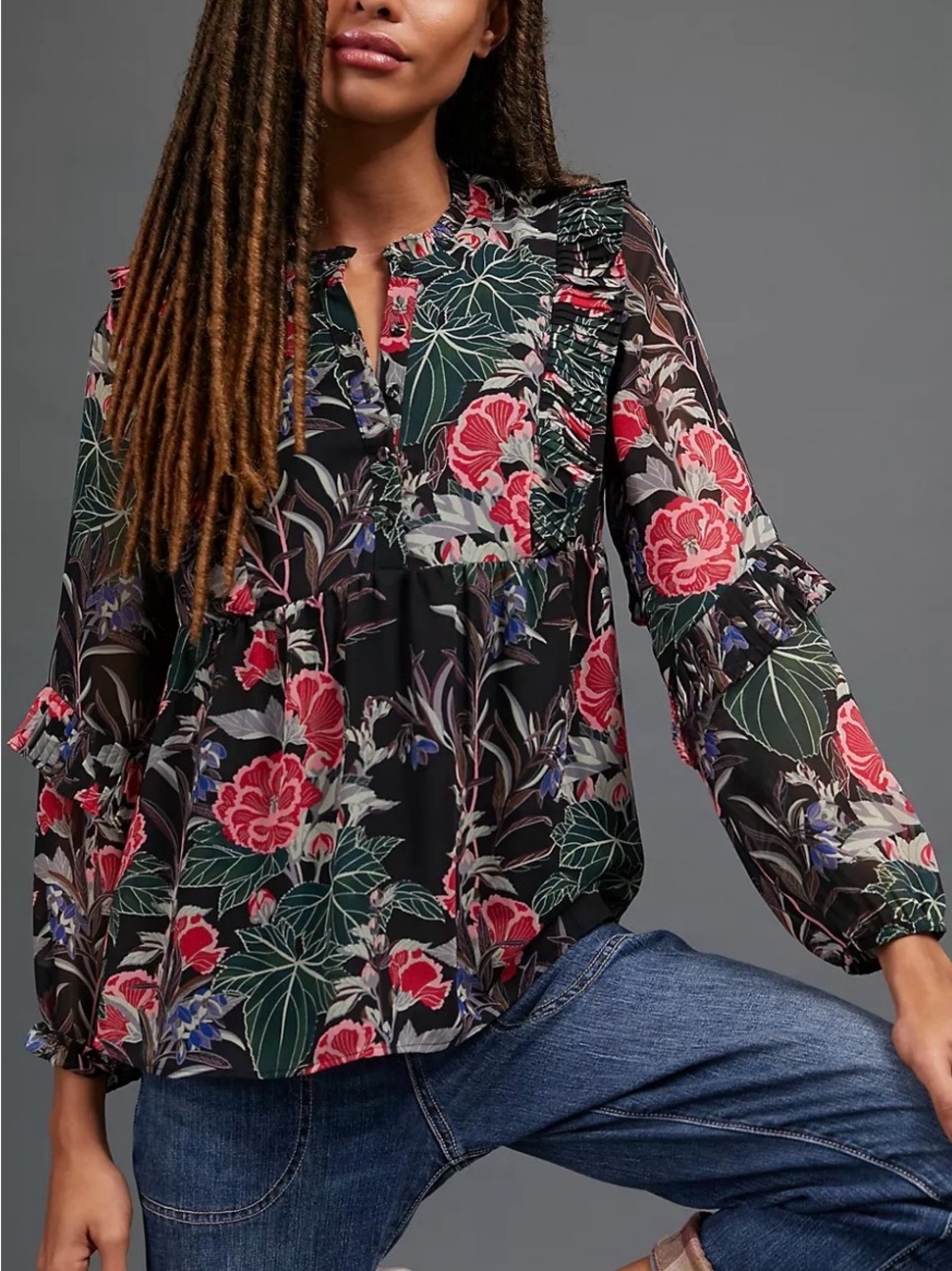 NWT Anthropologie Daniel Rainn Aggie Floral Ruffle Blouse - XL